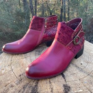 L’artiste leather ankle boots - fuchsia/red, Size 41 (womens 9.5)